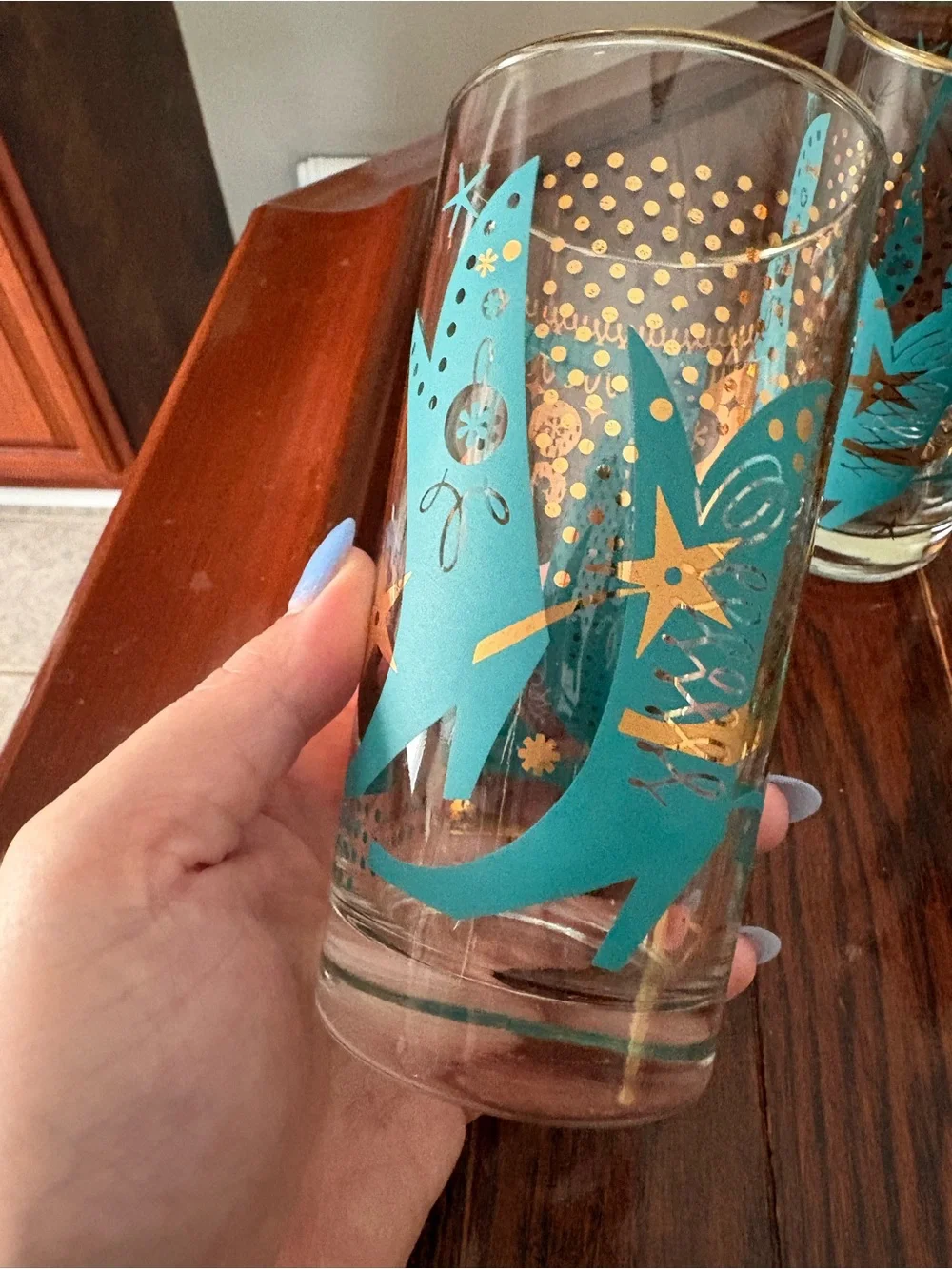 Vintage Mid Century Turquoise and Gold Glasses